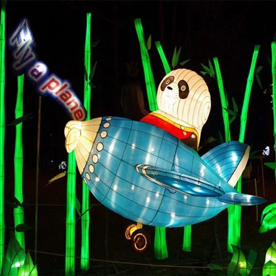 Hagyományos kínai panda állati selyem szövet fény lámpák fesztivál kültéri